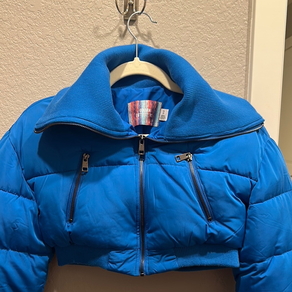Urban Outfitters Blue Cropped Puffer Jacket